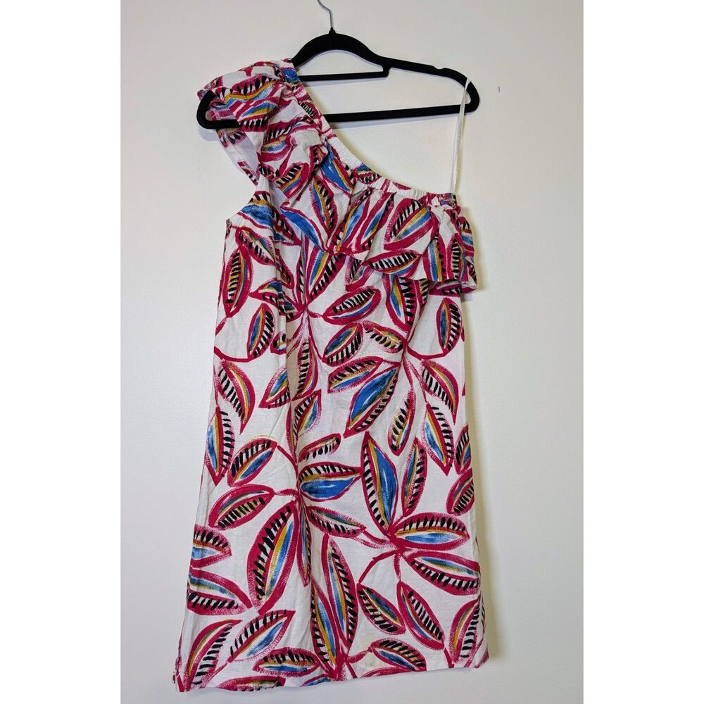 J. Crew One Shoulder Linen Dress XS Floral Resort Coastal Chic Summer Vacation - Picture 3 of 9